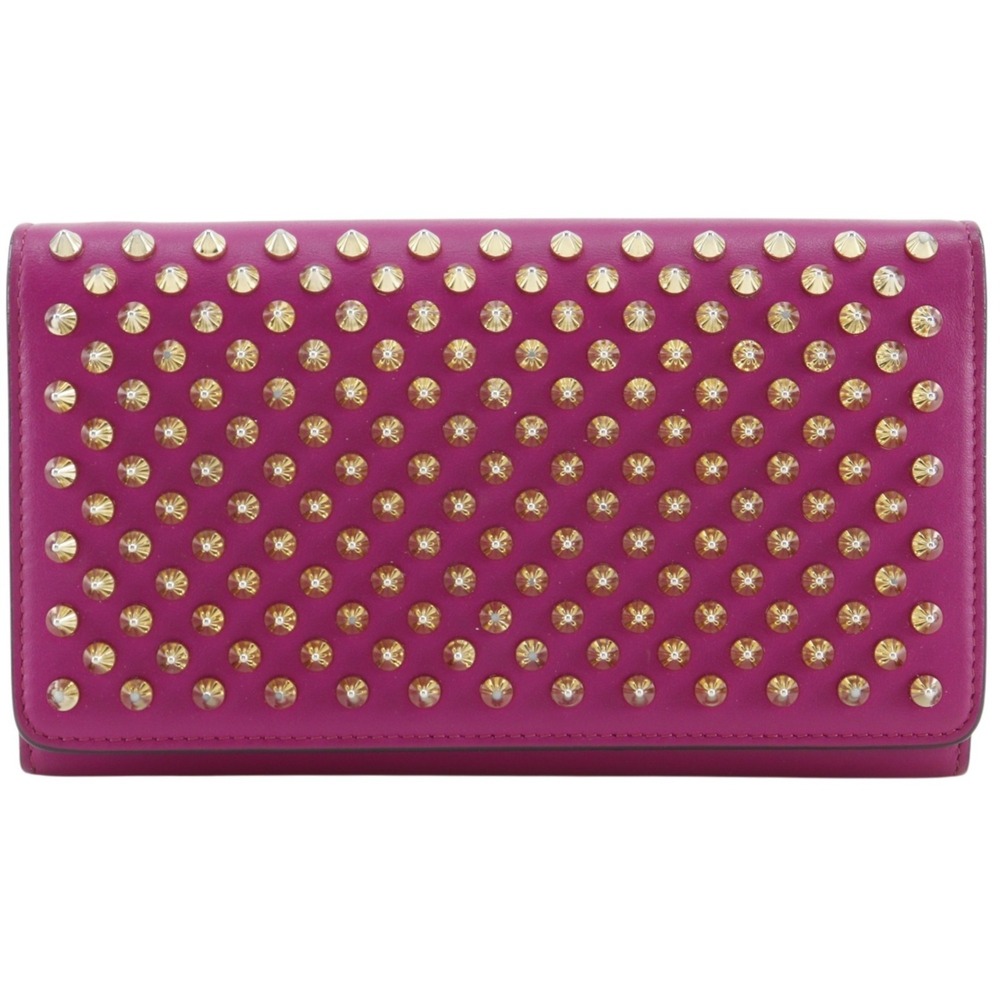 Christian Louboutin Macaron Spike Long Wallet with Studs, 1165076, Leather, P...